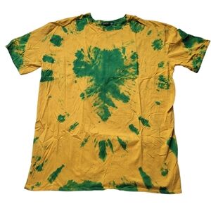 BooHoo Tye Dye Shirt 100% Cotton Green & Yellow Sports Team Spirit Women's 18